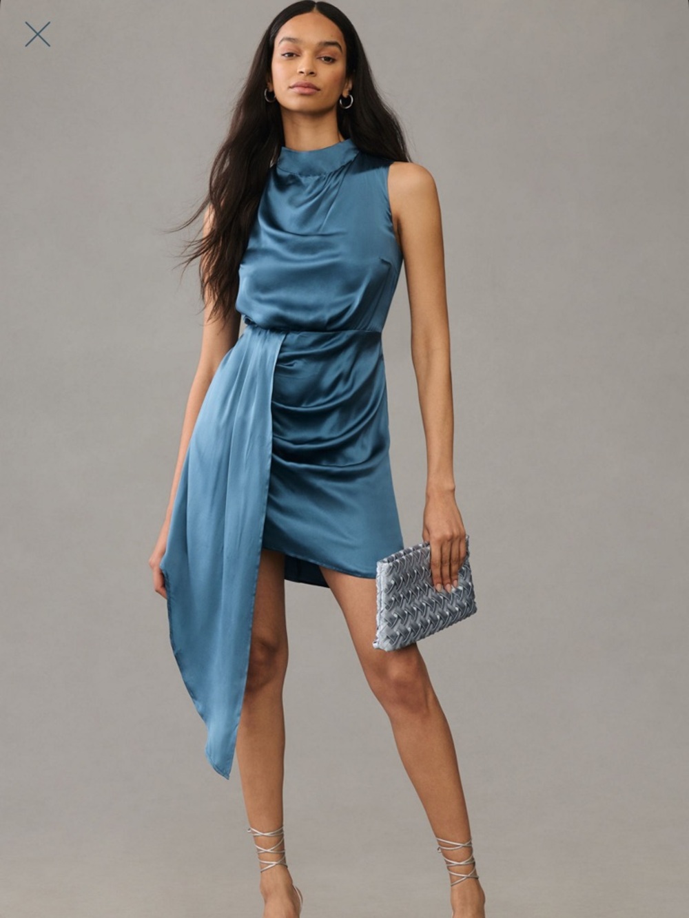Anthropologie Mock Neck Draped Silk Dress in Teal Blue